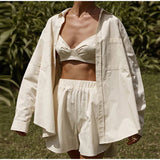 3 Piece Long Sleeve Top & Shorts Set
