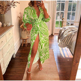 Vintage Pattern Print Women Shirt Dress Silver Sam