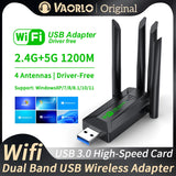 WiFi USB Adapter 2.4G+5G 4 Antennas Driver-Free Adapter