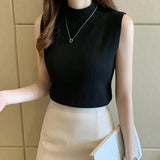 Women's Korean Theme High Collar Sleeveless Top