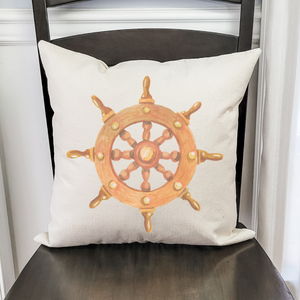 Ships Wheel Brown Pillow Cover
