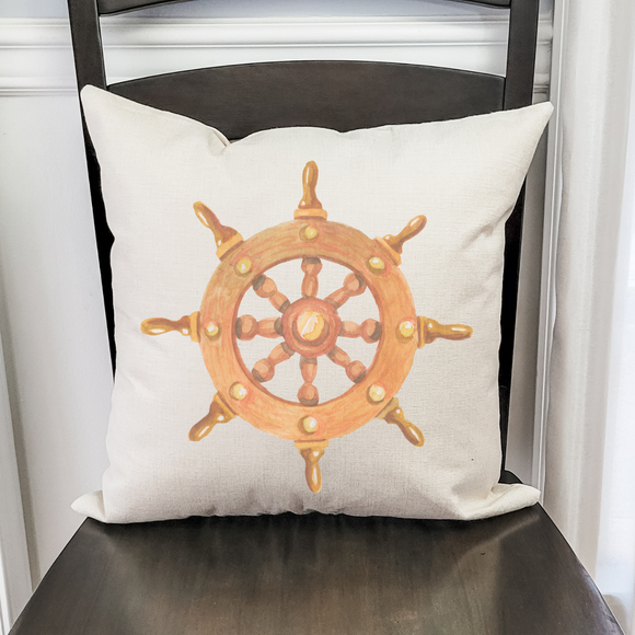 Ships Wheel Brown Pillow Cover