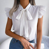Sleeveless Bow Collar Chiffon Blouse Silver Sam