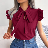Sleeveless Bow Collar Chiffon Blouse Silver Sam