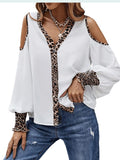 Leopard Long Sleeve V-Neck Off Shoulder Button Blouse Silver Sam