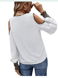 Leopard Long Sleeve V-Neck Off Shoulder Button Blouse Silver Sam