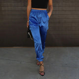 Glossy Pocket Elastic Waist Pants