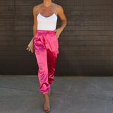 Glossy Pocket Elastic Waist Pants