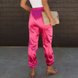 Glossy Pocket Elastic Waist Pants
