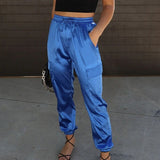 Glossy Pocket Elastic Waist Pants