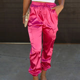 Glossy Pocket Elastic Waist Pants
