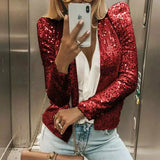 Sequins Shiny Jacket Elegant O Neck Outerwear Silver Sam