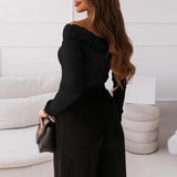 Long Sleeve Rib Knitted Patchwork Embroidered Lace Blouse Silver Sam