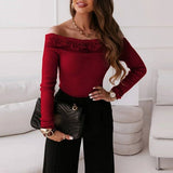 Long Sleeve Rib Knitted Patchwork Embroidered Lace Blouse Silver Sam