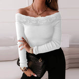 Long Sleeve Rib Knitted Patchwork Embroidered Lace Blouse Silver Sam