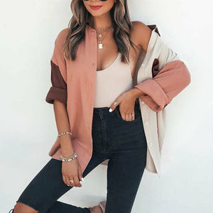 Patchwork Lapel Buttons Blouse Silver Sam