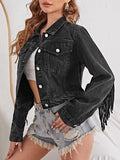 Loose Tassel Retro Cropped Denim Jacket Silver Sam