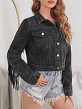 Loose Tassel Retro Cropped Denim Jacket Silver Sam
