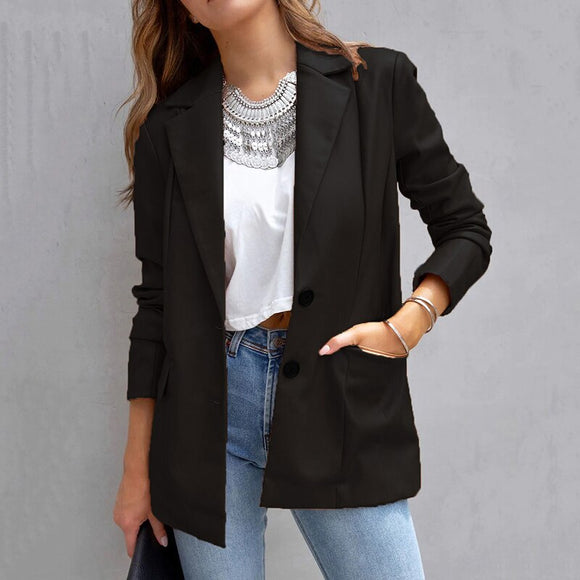 Solid Color Buttons Cardigans Elegant Lapel Female Jacket Silver Sam