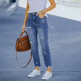 Blue Hight Waist Ripped Casual Denim Pencil Pants