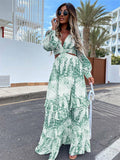 V-Neck Backless Hollow Out Lantern Sleeve Maxi Dress Silver Sam