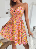 Floral Print Boho Beach Dress Sexy V Neck Mini Dress