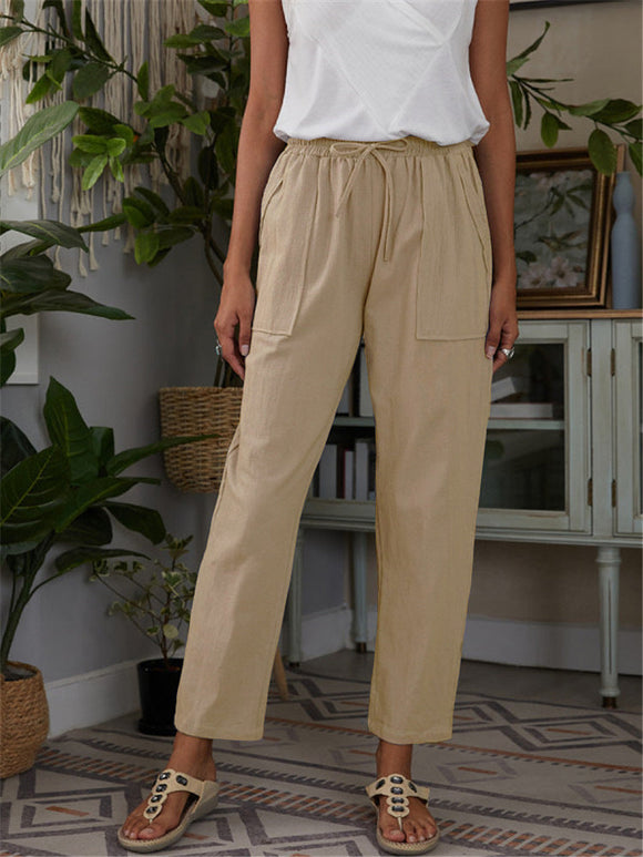 Cotton Linen Loose High Waist Trousers