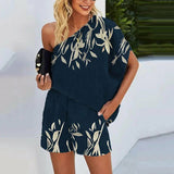 Skew Collar Off-shoulder Loose Casual Pullover & Shorts Set