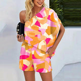 Skew Collar Off-shoulder Loose Casual Pullover & Shorts Set