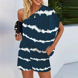 Skew Collar Off-shoulder Loose Casual Pullover & Shorts Set