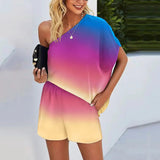 Skew Collar Off-shoulder Loose Casual Pullover & Shorts Set