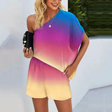 Skew Collar Off-shoulder Loose Casual Pullover & Shorts Set