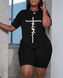 Letter Print T-Shirt Top & Shorts Set