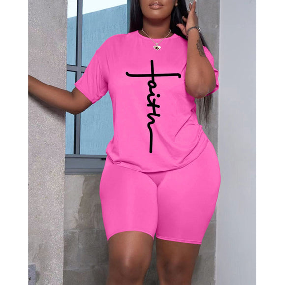 Letter Print T-Shirt Top & Shorts Set