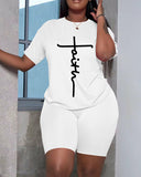 Letter Print T-Shirt Top & Shorts Set