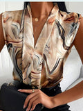 Print V-neck Sleeveless Top Silver Sam