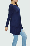 Long Sleeve Pleated Bottom Tunic - Navy Yellow Hera