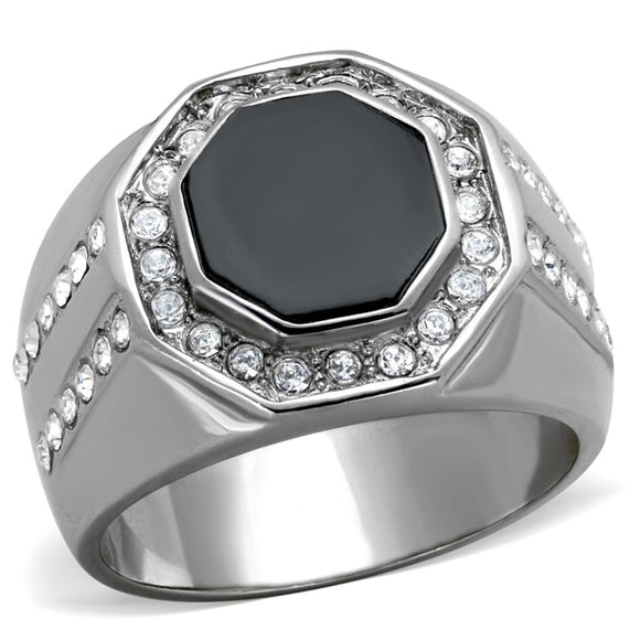 Men's Stainless Steel Synthetic Crystal Ring