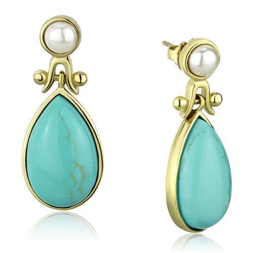 Women's Stainless Steel Synthetic Turquoise Earrings
