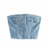Woman Denim Corset Wrap Chest Top Silver Sam