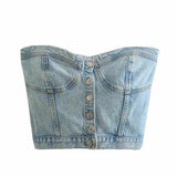 Woman Denim Corset Wrap Chest Top Silver Sam