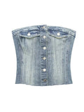 Button-up Denim Corset Crop Top Silver Sam