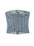 Button-up Denim Corset Crop Top Silver Sam