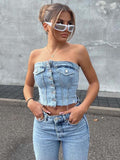 Button-up Denim Corset Crop Top Silver Sam
