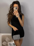 Sleeveless Pearl Knit Short Dress