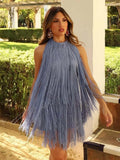 Tassels Halter Short Dress Silver Sam