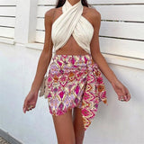 Floral Top Long Sleeve Knot Crop Top & Shorts