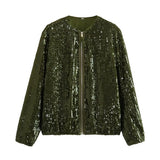 Casual Sequin Bomber Jackets Coat Outwear Silver Sam