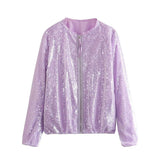 Casual Sequin Bomber Jackets Coat Outwear Silver Sam