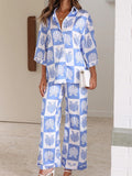 V-Neck Button Shirt & Pants Set